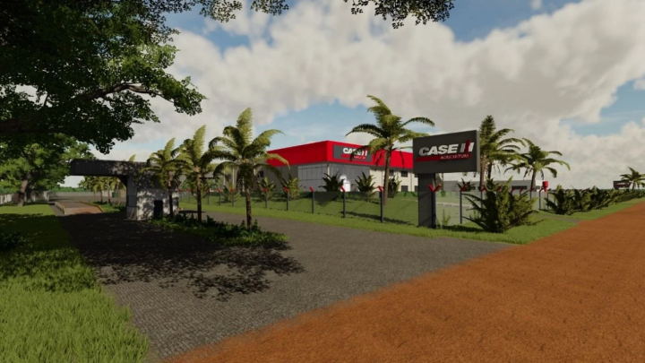 fs22-mods,  Farming Simulator 22 mod image of Fazenda Agroverde Nova Mutum-MT with a modern farm building and palm trees.