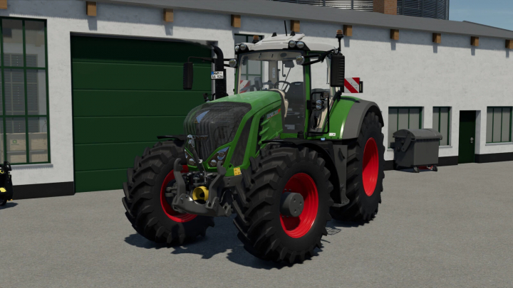 fs25-mods, Fendt 900 Vario S4 tractor mod for Farming Simulator 25, depicted outside a farm building with green and red wheels.