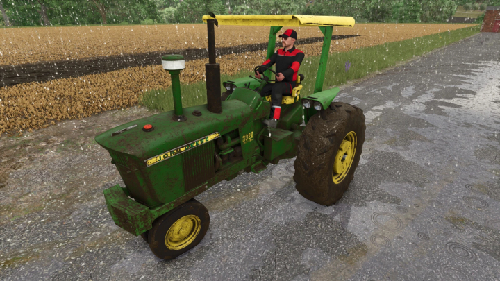 fs25-mods,  Farming Simulator 25 mod: John Deere 3010 tractor with a weathered green and yellow design, on a gravel path in a farm setting.