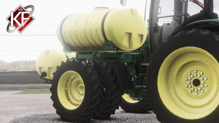fs25-mods,  Farming Simulator 25 mod: yellow liquid tanks mounted on a tractor, part of the Lizard Helicopter Tanks & Front Tank v1.0.0.0 mod.
