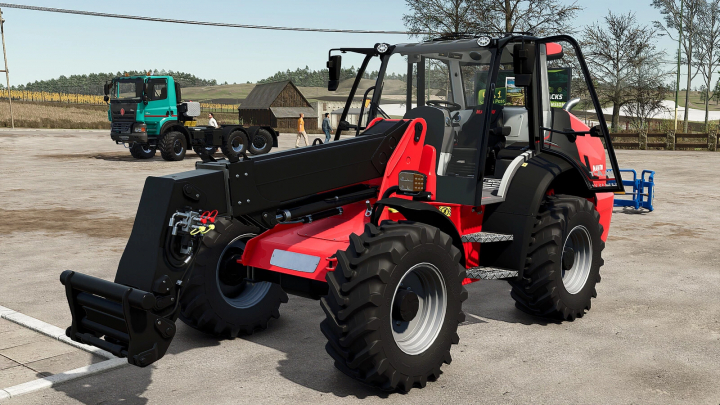 fs25-mods,  Farming Simulator 25 mod: Manitou MLAT533 loader tractor with red and black design, large off-road tires, and hydraulic arms.
