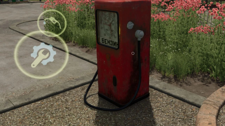 fs25-mods, Old red diesel station from Farming Simulator 25 mods, with fuel gauge and vintage design, located on a farm driveway.