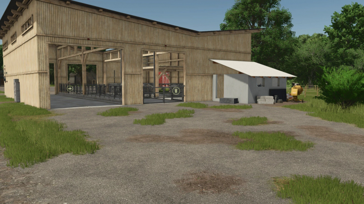 fs25-mods, Farming Simulator 25 mod: Pack with modified rearing barns, wooden structure, outdoor farm area, FS25 mods.