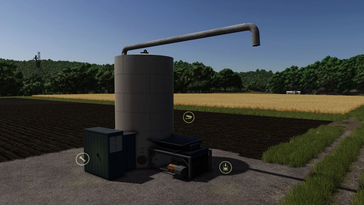 fs25-mods,  Feed production silo mod from Farming Simulator 25, used to produce pig feed in FS25 mods, set in a rural farm setting.