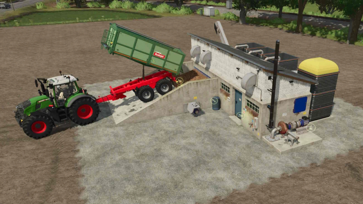 fs25-mods,  Farming Simulator 25 mod with a tractor unloading sugar beets into a storage building for the Sugar Beetchopper v1.0.0.0.