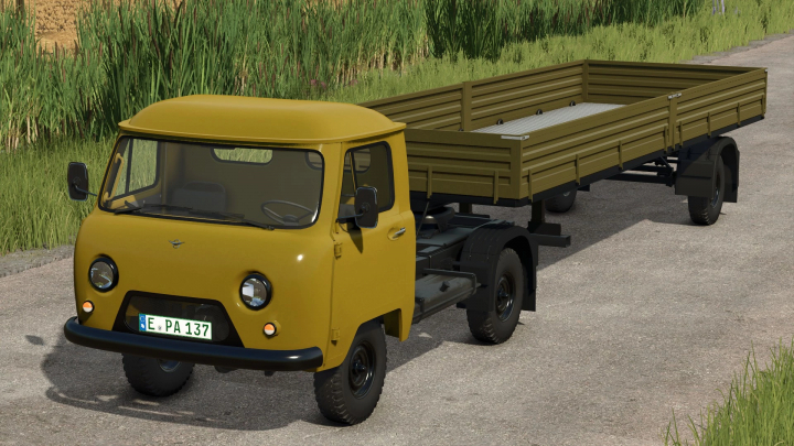 fs25-mods, Yellow UAZ Pack v1.0.0.0 truck with flatbed in Farming Simulator 25.