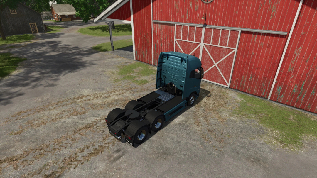 Farming Simulator 25 mod - AutomaticGate v1.0.0.0, a vehicle near a red barn with a large automatic gate in Farming Simulator 25.
