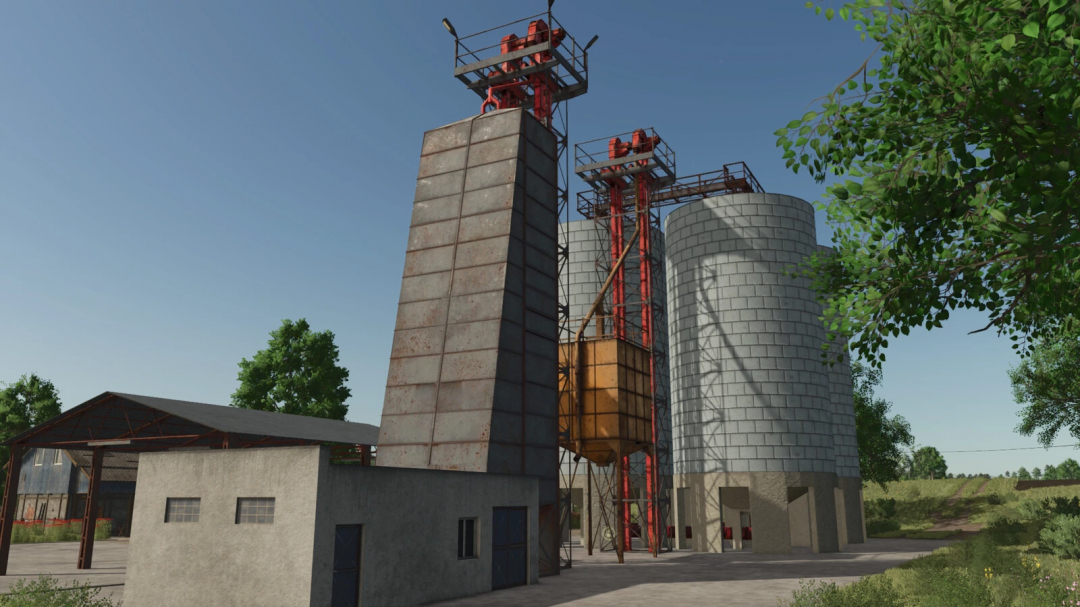 Farming Simulator 25 mod: B1-15 Grain Silo v1.0.0.0 with structural details and silos for storing grains.