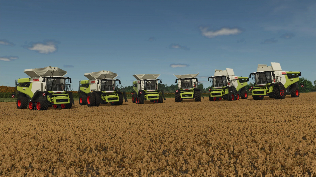 Farming Simulator 25 mod: CLAAS LEXION 8900-5300 v1.0.0.0 grain harvesters on a wheat field.