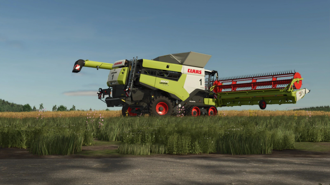 Farming Simulator 25 mod showing a CLAAS LEXION 8900-5300 combine harvester in a field.