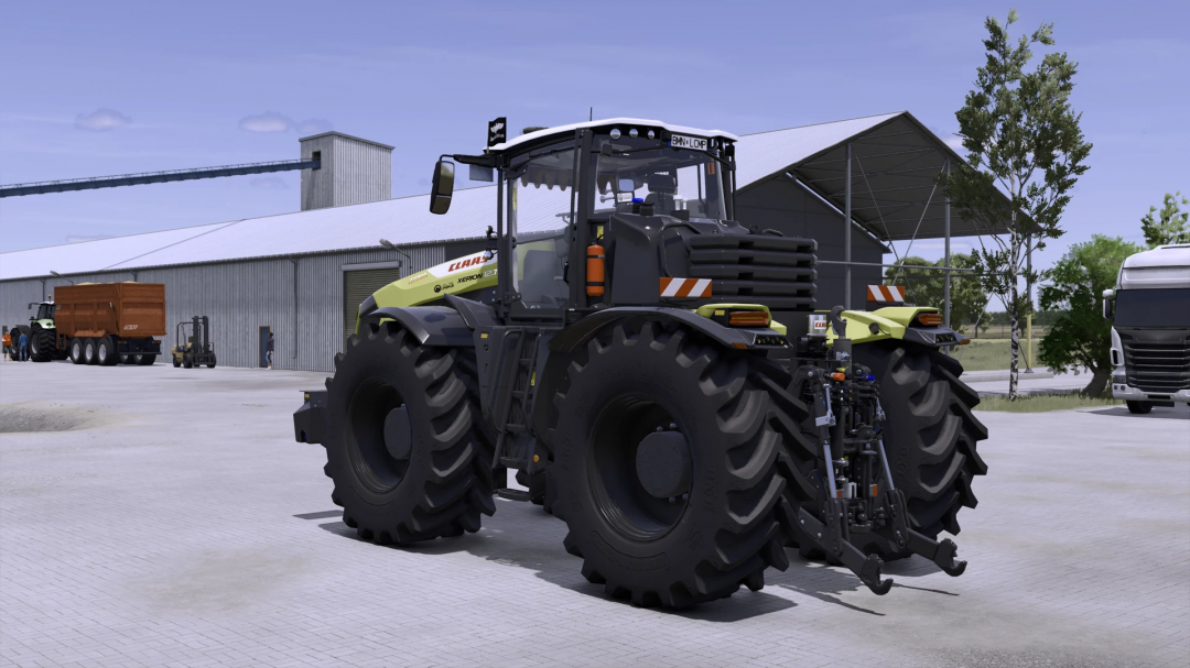 Farming Simulator 25 mod: Claas Xerion 12 edited v1.0.0.0 tractor on a farm yard.