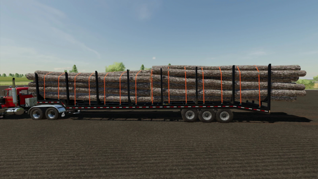 Farming Simulator 25 mod: a flatbed trailer loaded with logs, designed for autoloading bales in FS25 mods.