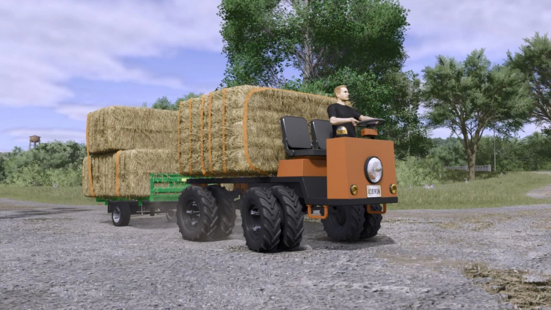 Electric Utility Car v1.0.0.0 from FS25 mods hauling hay bales in Farming Simulator 25.