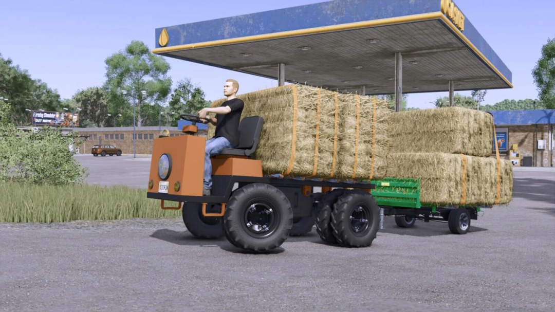 Farming Simulator 25 mod featuring a utility vehicle with hay bales, set in a rural area for Farming Simulator 25.