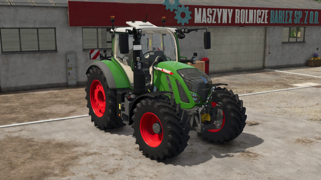 Fendt 700 Vario Gen6 tractor mod from Farming Simulator 25 in front of a farm building, showcasing FS25 mods.