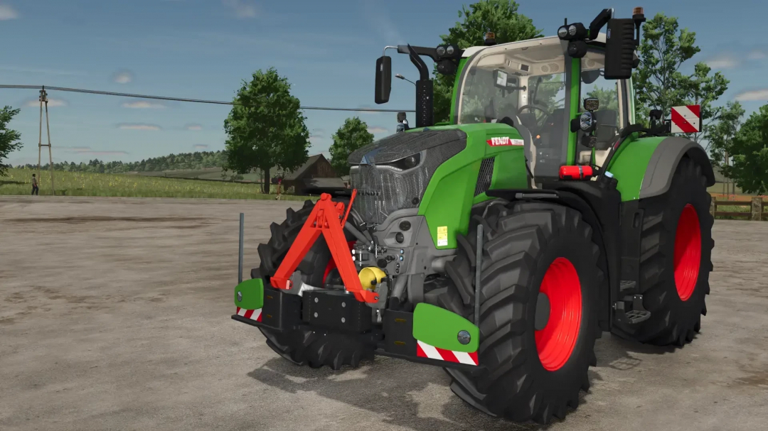 Fendt 700 tractor with Agribumper from FS25 mods, farming simulator 25 mods, on a farm terrain with green trees and blue sky.