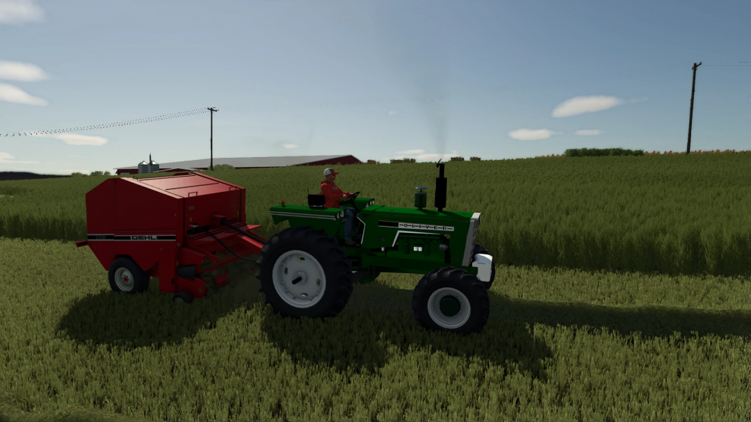 Farming Simulator 25 mod: Gehl 1310 Round Baler FS25 v1.0.0.0 in a field with tractor harvesting crops.