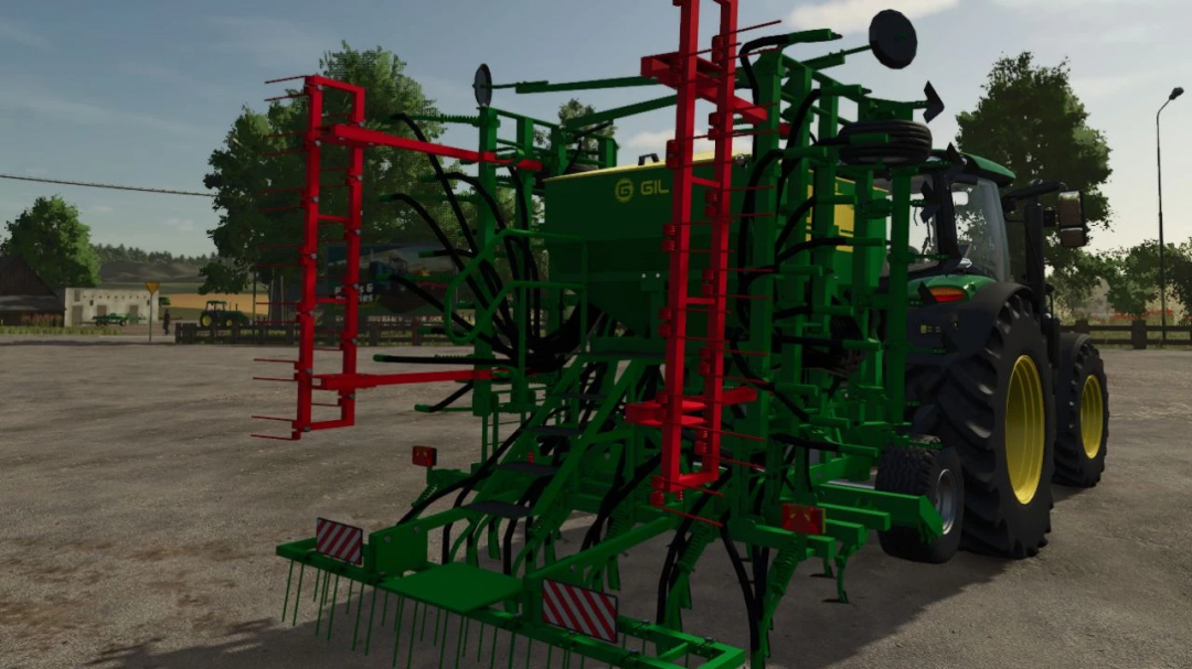 Farming Simulator 25 mod: Gil Airsem 6000 Series agricultural sprayer attached to a tractor.
