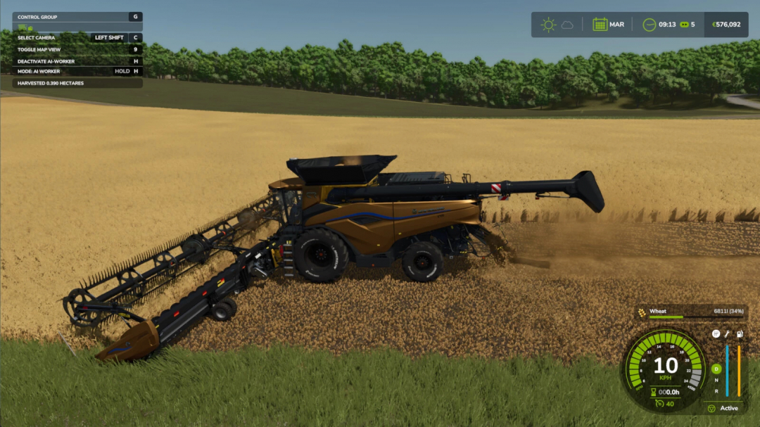 Farming Simulator 25 mod: wheat harvester with implement usage counter, realistic farming environment, and game interface visible.
