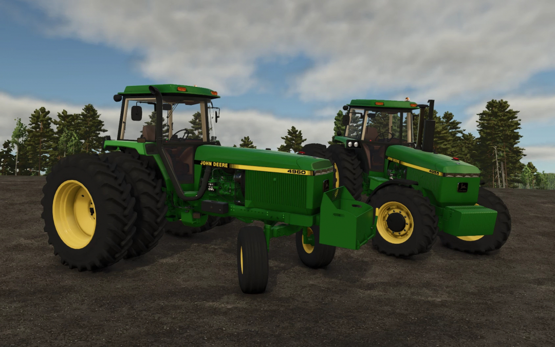 Farming Simulator 25 mods featuring John Deere 4755 and 4960 tractors, iconic FS25 mods for realistic farming experiences.