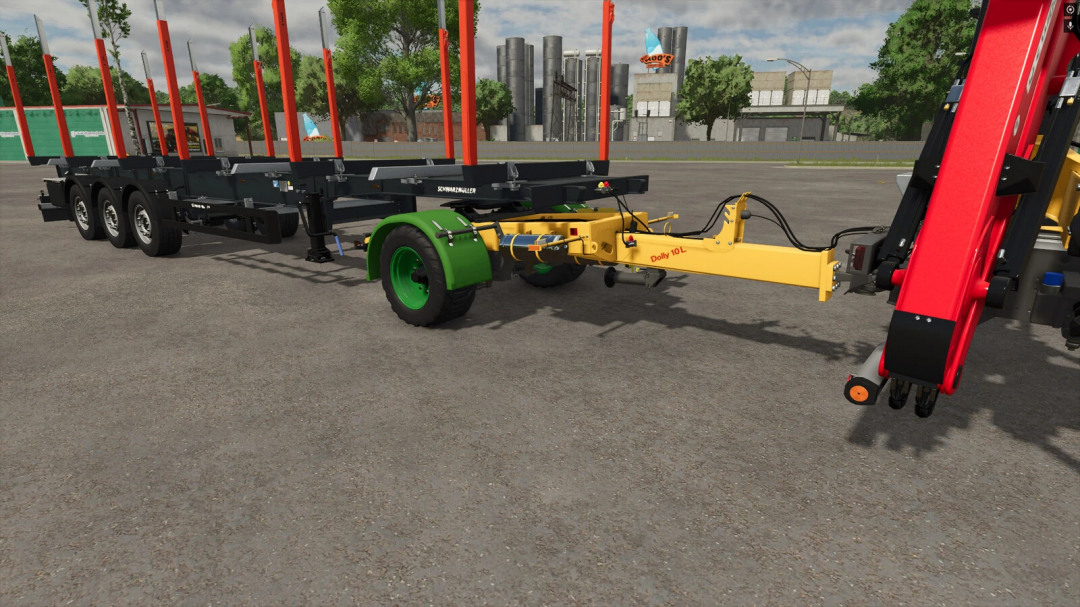 Farming Simulator 25 mods: Krampe Dolly 10L trailer mod for transporting large loads in Farming Simulator 25.