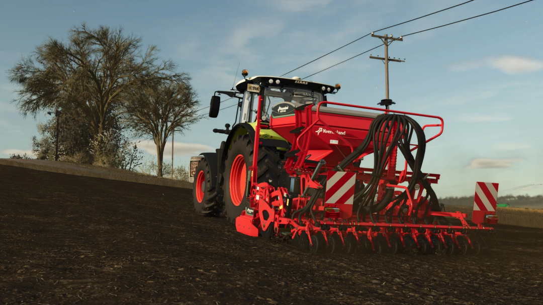 Farming Simulator 25 mod: Kverneland E-Drill Maxi v1.0.0.0 being used for seeding in Farming Simulator 25.