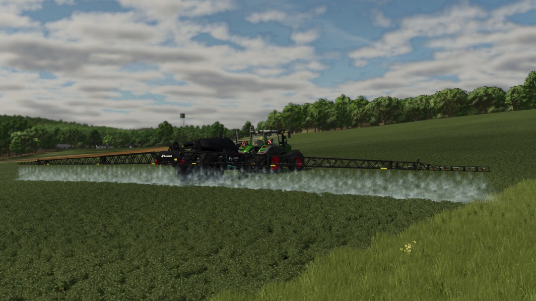 Farming Simulator 25 mod featuring the Kverneland IXtrack T4 sprayer working in a field.