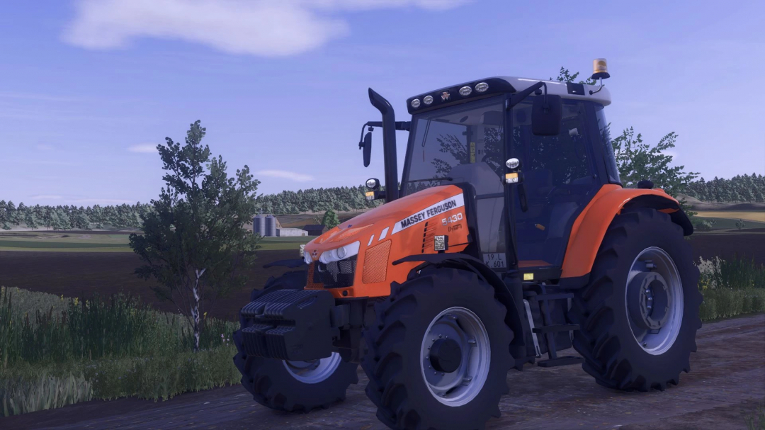 Farming Simulator 25 mod: Massey Ferguson 5400 Series tractor on a farm field with trees and sky background.