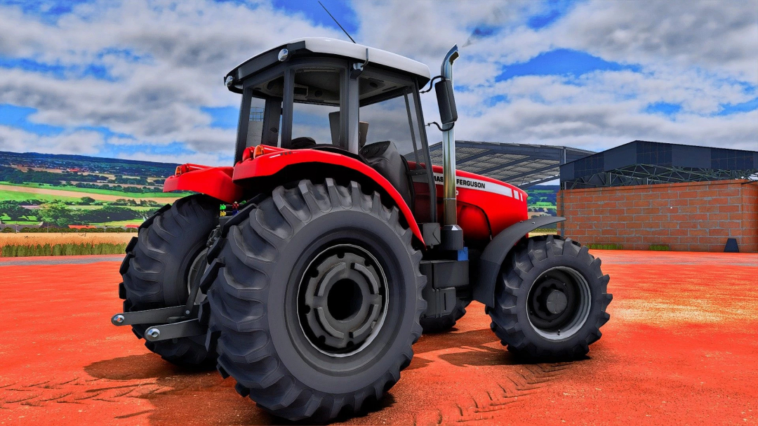 Farming Simulator 25 mod: Red Massey Ferguson 7180 tractor on a farm field with a blue sky.