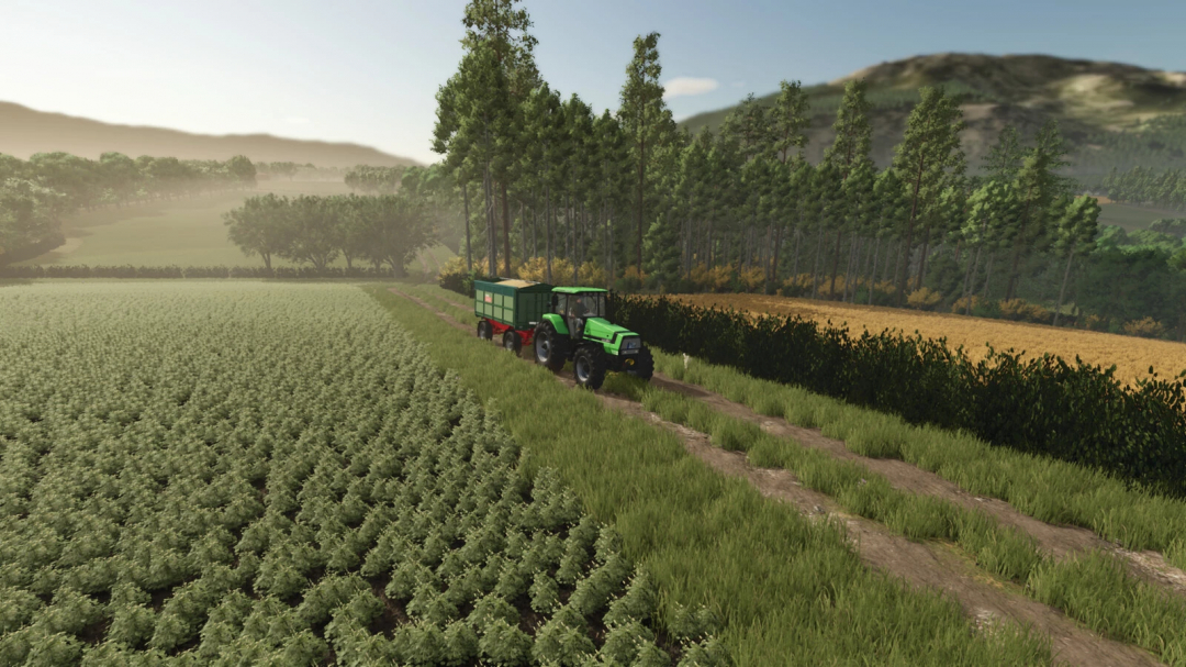 Farming Simulator 25 mod: The Maypole Farm v1.0.0.0 features a tractor working on a scenic farm landscape.