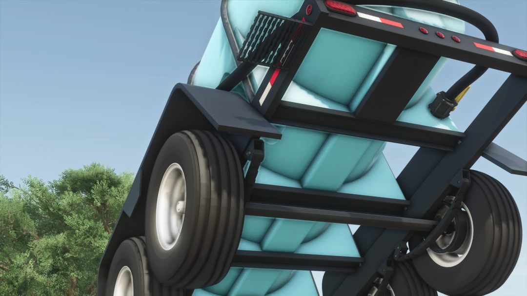 Farming Simulator 25 mod: Nurse Trailer v1.0.0.0, a water transport trailer with large tires and a blue water tank, used in farming tasks.