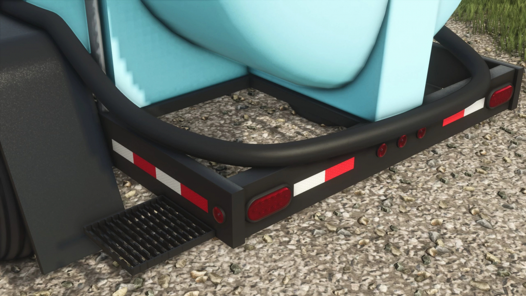 Farming Simulator 25 mod image showing a nurse trailer with blue containers on a gravel surface.