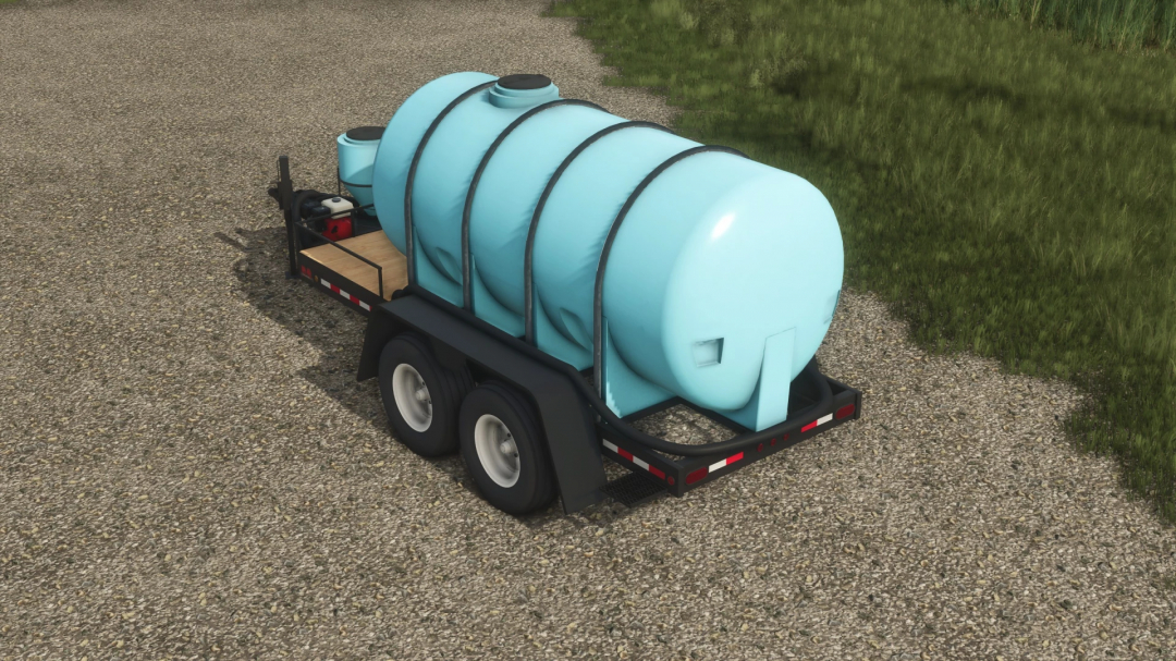 Farming Simulator 25 mod: Light blue water tank trailer for transporting liquids, part of the Nurse Trailer v1.0.0.0 mod.