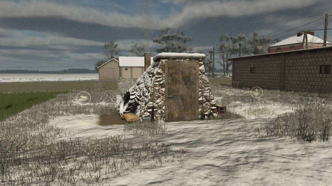 Farming Simulator 25 mod - Potato Cellar v1.0.0.0, a storage shed in snowy fields for potatoes, featured in FS25 mods.