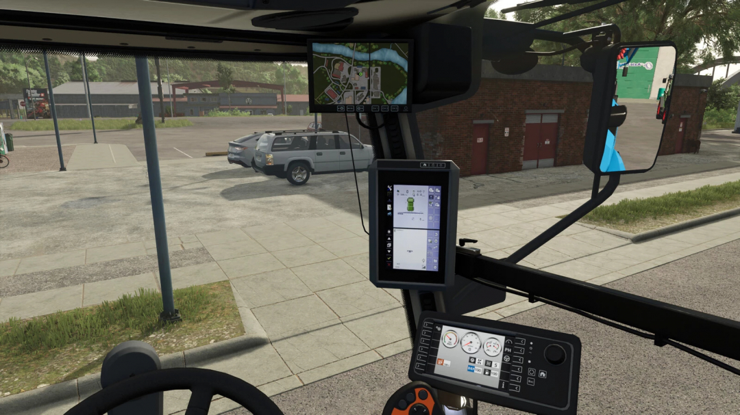 Farming Simulator 25 mod featuring a detailed tractor interior with GPS and control screens, part of FS25 mods collection.