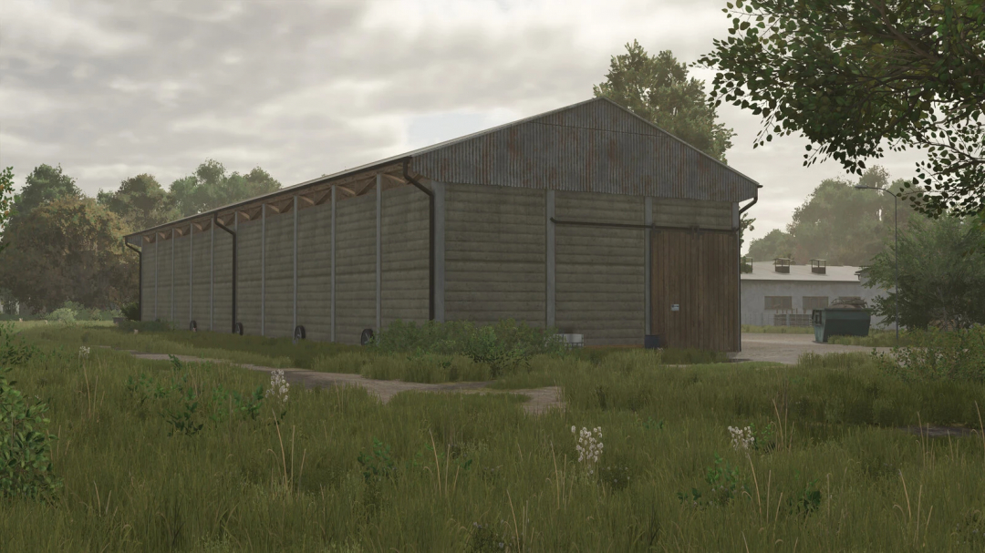 Farming Simulator 25 mod: Salvage Halls Package v1.2.0.0 with large storage buildings for FS25.