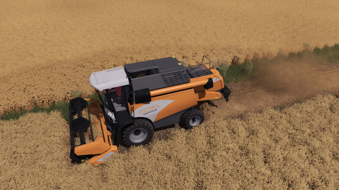 Farming Simulator 25 mods: Sampo Rosenlew Comia C6 harvesting grain in a field.