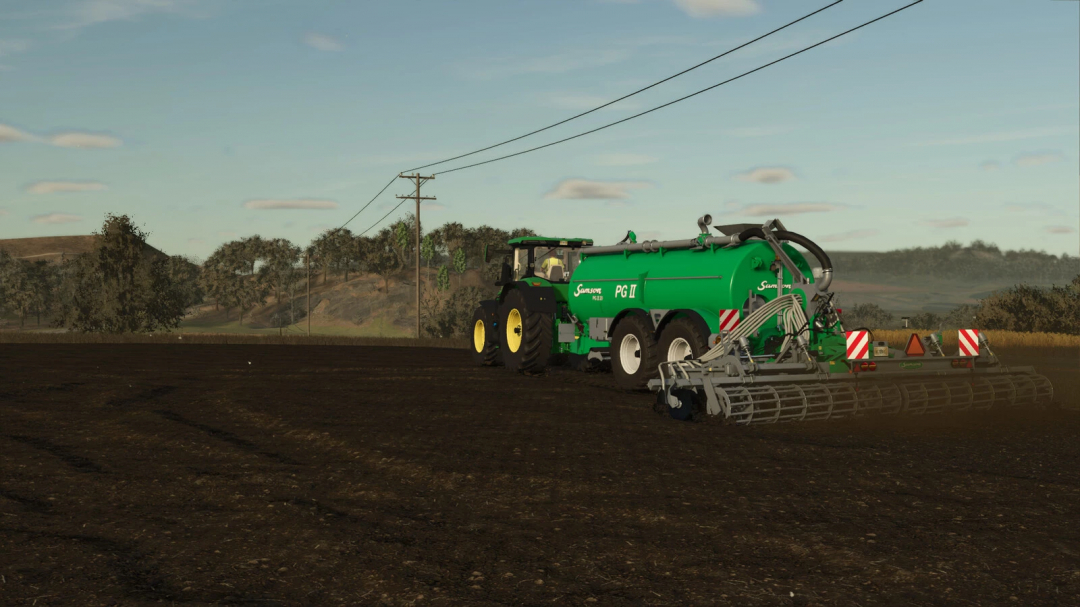 Farming Simulator 25 mod: Samson Agro PG II slurry tank being used on a farm field.