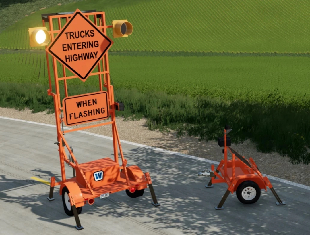 FS22 mods: Traffic management sign for trucks entering highway, alerts when flashing in Farming Simulator 22.
