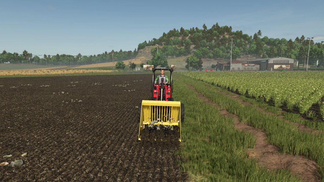 Farming Simulator 25 mod: tractor with Weidemann / Schäffer loader active on farm fields, perfect for FS25 mods.