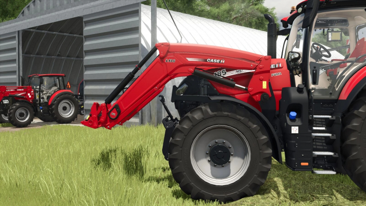 fs25-mods,  Farming Simulator 25 mod featuring a Case IH tractor with a red front loader attachment, part of the CNH Front Loader Pack v1.0.0.0.