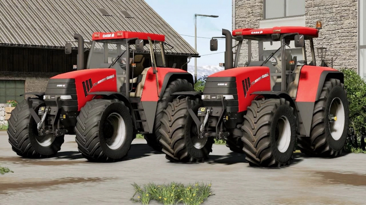 fs25-mods, Two Case IH CVX 100 Series tractors from FS25 mods in Farming Simulator 25, parked side by side on a farmyard.