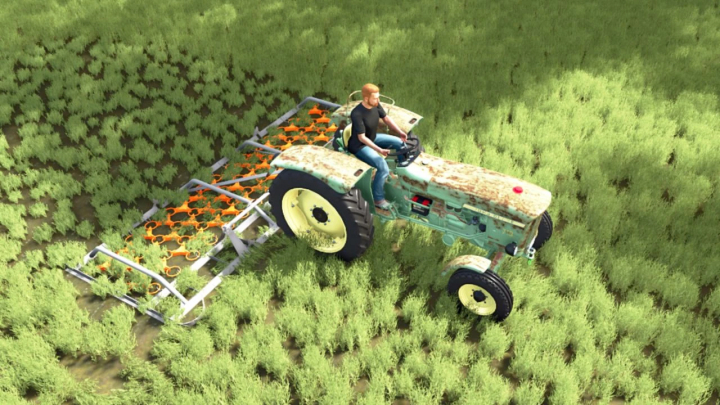 fs25-mods,  Farming Simulator 25 mod: Düvelsdorf Grassland Harrow v1.0.0.0 on a green field