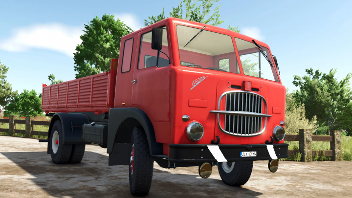 fs25-mods, Farming Simulator 25 mod: Red Fiat 682 N4 vintage truck with black bumper and grille, parked outdoors in Farming Simulator 25.