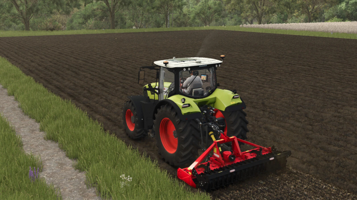 fs25-mods, Farming Simulator 25 mod: Forigo Roteritalia Power Harrows Pack v1.0.0.0, tractor working on the field with a power harrow attached.