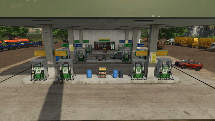 fs25-mods,  Farming Simulator 25 mod: Gas Station BR v1.0.0.0 with fuel pumps, gasoline, diesel, and ethanol fueling options for immersive gameplay.