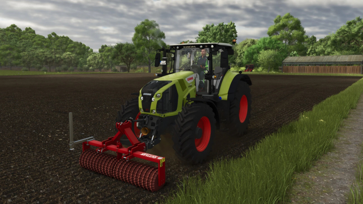 fs25-mods, Farming Simulator 25 mod featuring a green CLAAS Axion tractor with Güttler Matador 30 v1.0.0.0 attached, plowing a field.