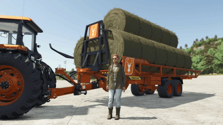 fs25-mods,  Farming Simulator 25 mod showcasing the Hirschfeld RBM2000 hay trailer with large hay bales, designed for Farming Simulator 25.