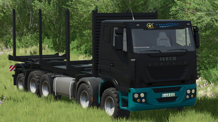 fs25-mods,  Farming Simulator 25 mod featuring the Iveco Clixtar Truck with trailers on a grassy field with trees, part of FS25 mods collection.