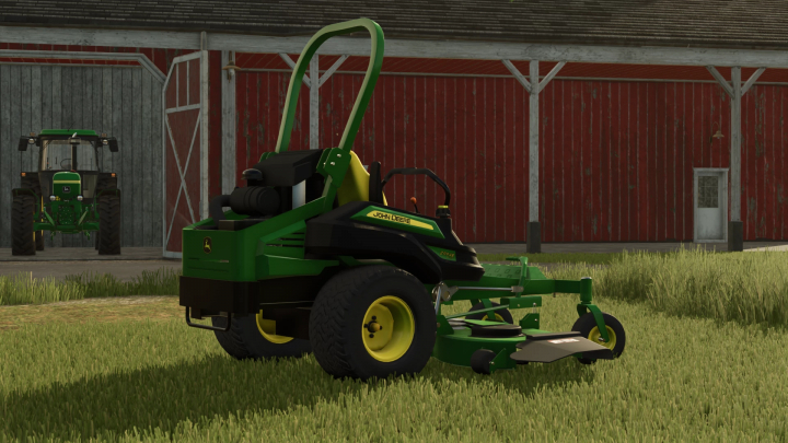 fs25-mods,  Farming Simulator 25 mods: John Deere Z994R Zero Turn mower on a farm with a red barn background.